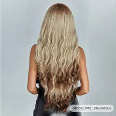 MOQ1 Ombre Blonde Brown Curly Wig Long Wave Hair Wigs with Bangs for White Women Synthetic Wig with Dark Roots Daily Use