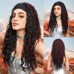 Real Photo African Curly Synthetic Wig Headband Wig Elastic Cap Black Ombre Future Fiber Synthetic Hair Wide Braid Wig Style