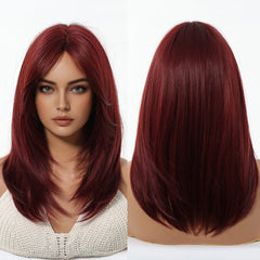 Direct Burgundy Red for Ombre Wig with Bangs High Temperature Fiber Synthetic Hair Elastic Cap Real Photo