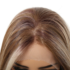 13x6 HD U Lace Wig Synthetic Future Fiber Straight Natural Hair Vertical Light Brown Gold Stripes Real Photo Video Medical