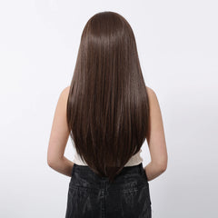 13x6 HD U Lace Wig Synthetic Future Fiber Straight Natural Hair Vertical Brown Stripes Real Photo Video Medical