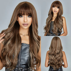 Future Fiber Brown Blonde Multi Color Mixed Stripe Wave Curly Hair Synthetic Wig Curly Hair Heat Resistant Matte High Density