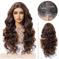 Curly Brown for Ombre Striped Mixed Lace Wig with Heat-Resistant Future Fiber Soft & Breathable for Curling Iron Closed Cap
