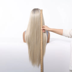 Free Hairstyle 13*6 HD U Lace Wig Synthetic Future Fiber Natural Soft Wig Straight Hair Dark Hair Root Ombre Blonde Mixed Wig
