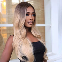 Heat Resistant Fiber Long Wig Blonde Ombre Natural Curly Hair Synthetic Wig Curly Hair Matte High Density Live Photo No Bangs