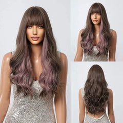 Curly Orange Copper Ginger Ombre Blonde Long Wavy Wigs with Bangs for Women Cosplay Christmas Wig