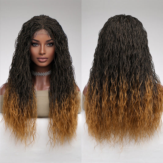 Japan Fiber Synthetic 4X4 Lace Wig Long Wavy Black to Blonde Fashion Braid Natural Heat Resistant Weave Wig