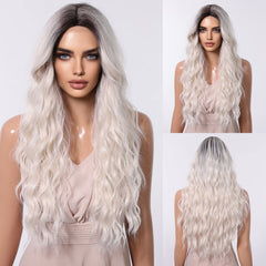 Fully Stocked Blonde White Ombre Natural Curly Hair Synthetic Chemical Fiber Wig No Bangs Wig Matte High Density Live Photo