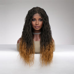 Japan Fiber Synthetic 4X4 Lace Wig Long Wavy Black to Blonde Fashion Braid Natural Heat Resistant Weave Wig