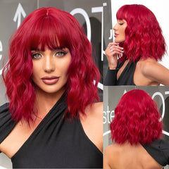 Purple Synthetic Wigs Short BoBo Deep Curly Wig with Bangs for Cosplay Daily Party Lolita Hair
