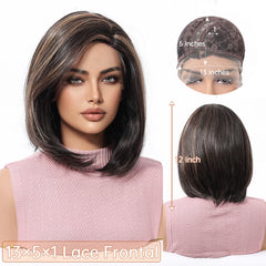 Future Fiber Straight BOB Lace Front Wig Synthetic Wig Transparent Lace Soft and Smooth Real Photo Blonde Ombre Brown Stripes