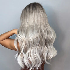 Ombre Ash Brown Blonde Synthetic Wigs with Bangs Long Natural Wave Wigs for Women Cosplay Daily Party Heat Resistant