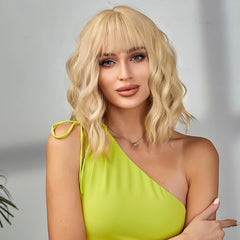 Short Curly Hair With Bangs Blonde Gold Wig Synthetic Hair High Temperature Resistant Daily Durable Fast Shipping