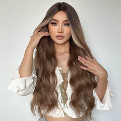 Wigs  Long Wavy Wigs No Bangs Light Brown Middle Part Hair Daily for Women loose wave wig