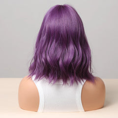 Dark Purple Synthetic Wigs Short BoBo Deep Curly Wig with Bangs for Women colored wig