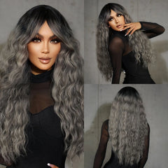 Wigs Wholesale Synthetic matte Deep Wave wig black hair roots gradient gray heat-resistant long curly hair