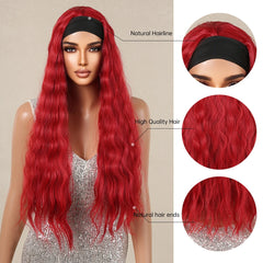 Pure Red Long Wavy Curly Synthetic Wig Heat-Resistant Clip Soft Elastic Cap Real Photo-High Temperature Fiber Water Body Wave