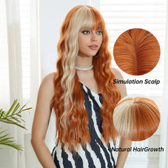 Curly Orange Copper Ginger Ombre Blonde Long Wavy Wigs with Bangs for Women Cosplay Christmas Wig
