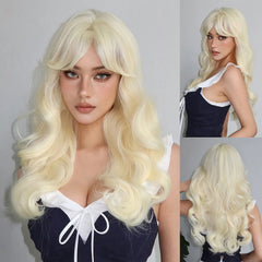 Copper Red Brown Synthetic Wigs Long Curly Wave Auburn Wigs with Bangs for Cosplay Daily Natural