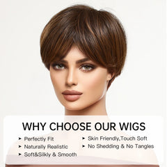 Red-brown Burgundy Short Hair Pixie bob Synthetic Wig Layered Bangs High Temperature Resistant Fiber Women's Style Real Photo