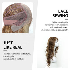 13*6 Synthetic Lace Front Wigs Brown with Blonde Highlight Lace Wigs with Baby Hair for Afro Women Daily Heat Resistant