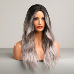 Wigs natural hair wig Ombre Grey to White Long Hair Daily Natural Wavy Heat Resistant Fiber for wig vendors