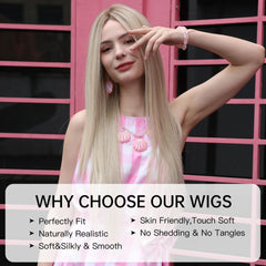 Japan Fiber 13*4 Lace Front Synthetic Wigs for Women Long Straight Light Blonde Middle Part Wigs Daily Cosplay Heat Resistant