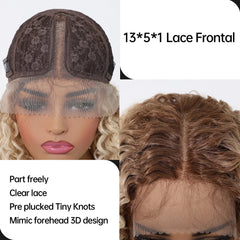 Brown Root Ombre Blonde Super Curly Bob Lace Wig Future Fiber Soft and Breathable Closed African Wig Real Photo