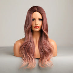 Wigs Synthetic Wig Ombre Pink Orange Long Wigs Middle Part Hair Daily Natural Wavy Heat Resistant Fiber for Women