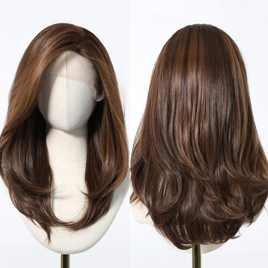 Future Fiber 13x6 Lace Medium Brown Ombre High-Quality Smooth Fiber Bob Straight Hair Soft and Breathable True Photo Color