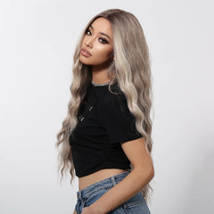 Futura Fiber 13x6 Lace Synthetic Wig Gray Blonde Mixed Color Long Curly Soft Natural Wave Body Wave Real Photo Video