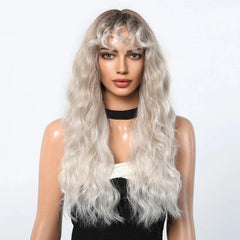 MOQ1 Ombre Blonde Curly Wigs with Bangs Long Wave Synthetic Full Wig Cute Party Cosplay Wig High Temperature False Hair