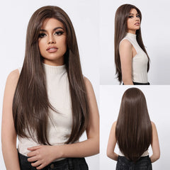 13x6 HD U Lace Wig Synthetic Future Fiber Straight Natural Hair Vertical Light Brown Gold Stripes Real Photo Video Medical