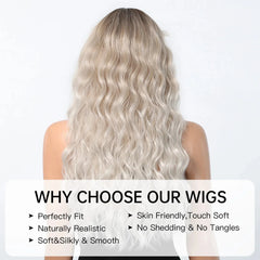 MOQ1 Ombre Blonde Curly Wigs with Bangs Long Wave Synthetic Full Wig Cute Party Cosplay Wig High Temperature False Hair