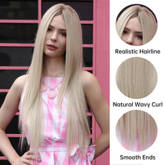 Japan Fiber 13*4 Lace Front Synthetic Wigs for Women Long Straight Light Blonde Middle Part Wigs Daily Cosplay Heat Resistant