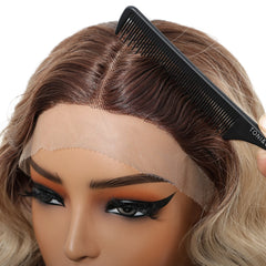 Mixed for Ombre Blonde Curly Brown Heat-Resistant Future Fiber Soft Breathable Closed Cap Lace Wig Natural Loose Wave Real Photo