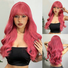 Wigs Wholesale Ash Brown Wave Synthetic Wigs With Bangs Long Brown Highlight Curly Wig Mixed Brown Heat Resistant False Hair