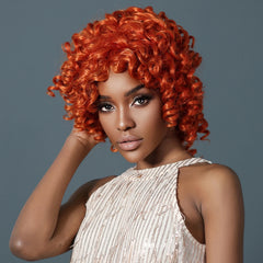 In-stock MOQ1 Afro Kinky Curly Synthetic Wigs Big Bouncy Fluffy Bomb Wig Short Orange Highlight Hair for Black Women