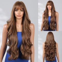 34 Inch Extra Long Heat Resistant Fiber Wig Golden Layered Large Wave Curly Synthetic Wig Curly Hair Matte High Density