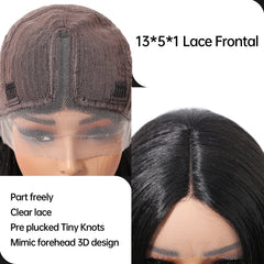 Future Fiber 32-Inch 13x1x6 T-Shaped Lace Front Wig Soft Smooth Black Lace Wig Closed Cap Real Photo Straight Style Transparent