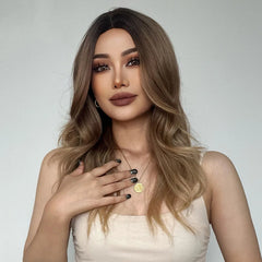 Wigs Synthetic Medium Length Natural Wave Hair Ombre Brown Middle Part Wigs for synthetic wigs wholesale prices