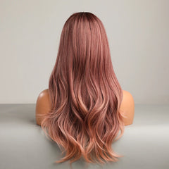 Wigs Synthetic Wig Ombre Pink Orange Long Wigs Middle Part Hair Daily Natural Wavy Heat Resistant Fiber for Women
