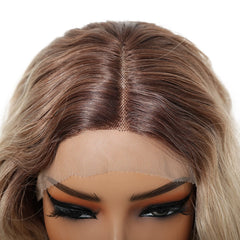 Mixed for Ombre Blonde Curly Brown Heat-Resistant Future Fiber Soft Breathable Closed Cap Lace Wig Natural Loose Wave Real Photo