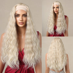 Pure Red Long Wavy Curly Synthetic Wig Heat-Resistant Clip Soft Elastic Cap Real Photo-High Temperature Fiber Water Body Wave