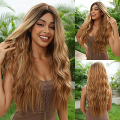 Heat Resistant Fiber Long Wig Blonde Ombre Natural Curly Hair Synthetic Wig Curly Hair Matte High Density Live Photo No Bangs