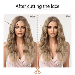 Japan fiber Curly Hair Ombre Blonde Synthetic Lace Frontal Wigs for Women Long Loose Wave 13x1 T Part Lace Wigs Natural