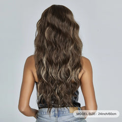 Dark Brown Kinky Curly Wave Mixed Blonde Synthetic Wigs with Bangs Deep Wave Long Hair Wig for Women