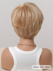 Real Photo Blonde Ombre White Short Pixie Bob Synthetic Wig with Natural Layering and Bangs Suitable for Both Men and Women