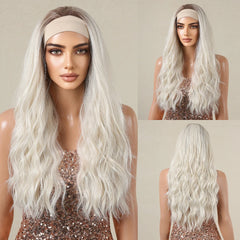 Headband Wig Pure Black Long Wavy Curly Synthetic Wig Heat-resistant Clip Soft Elastic Cap Real Photo