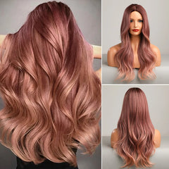 Wigs Synthetic Medium Length Natural Wave Hair Ombre Brown Middle Part Wigs for synthetic wigs wholesale prices